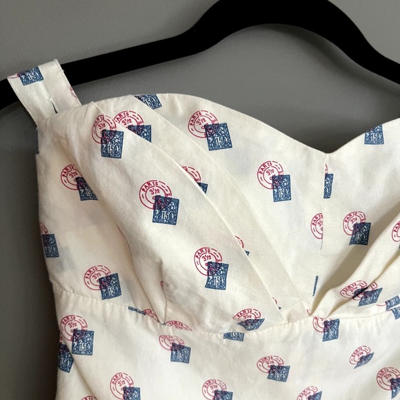 Anthropologie Girls from Savoy Sincerely Paris Halter Dress Sz 0 Cream Blue Red - Picture 8 of 16